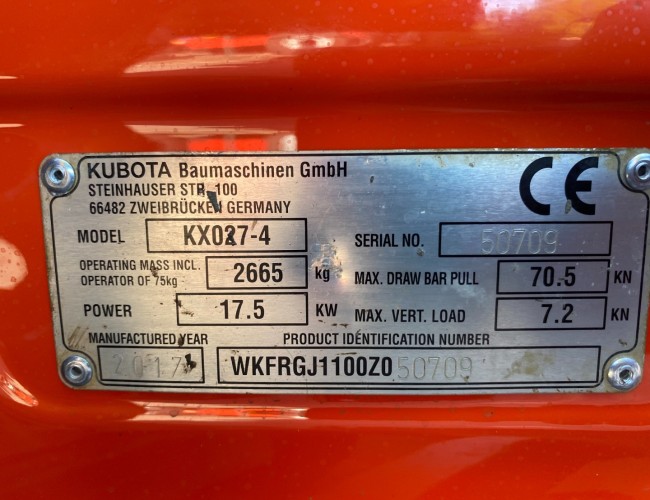 2017 Kubota KX027-4 VK8092 | Graafmachine | Minigraver