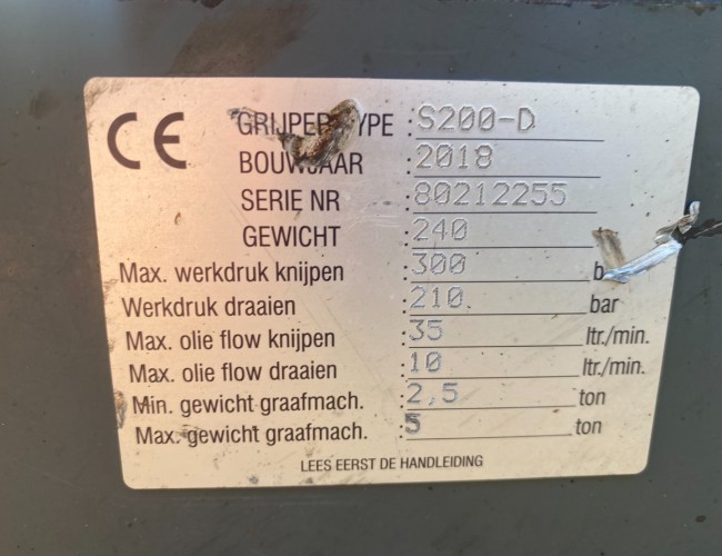 2018 Zijtveld S200-D CW05 VK8676 | Aanbouwdelen | Hydraulische knijpers