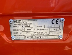 2017 Kubota KX027-4 Hi Spec VV1287 | Graafmachine | Minigraver