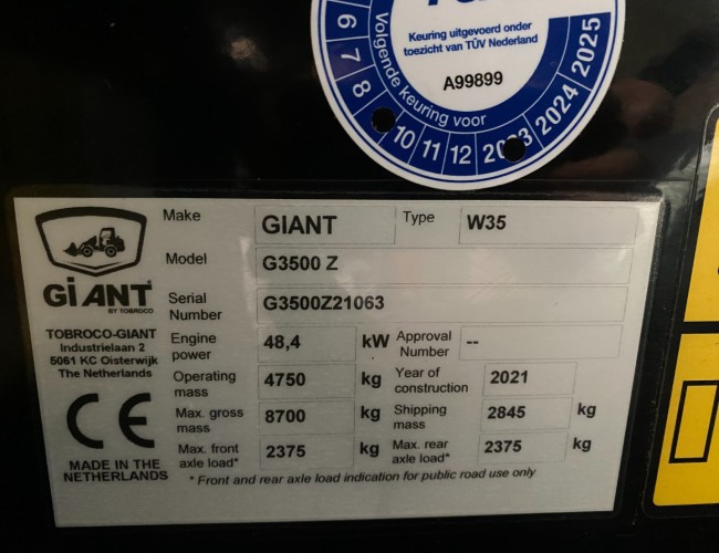 2021 Giant G3500 VV1289 | Wiellader | Mini Shovel