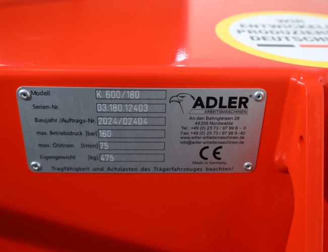 2024 Adler K600 180cm Veegmachine VK9713 | Aanbouwdelen | Veegmachine / Borstel