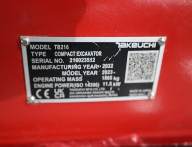 2023 Takeuchi TB216 VK10249 | Graafmachine | Minigraver