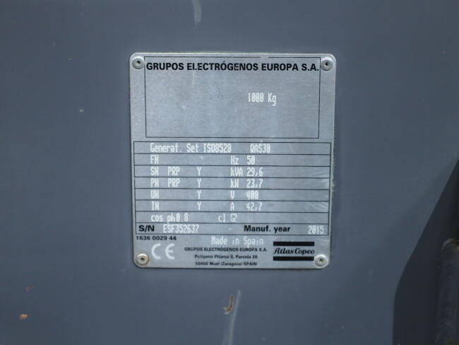 2015 Atlas Copco QAS 30 Diesel Generator / Aggregaat 30kVA 400V- 50Hz VV1538 | Overige | Aggregaten