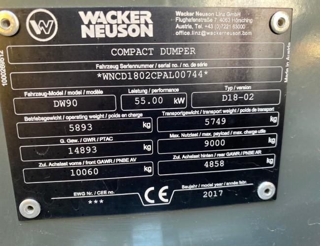 2017 Wacker Neuson DW90 Swivel Dumper | Dumper | Wieldumper